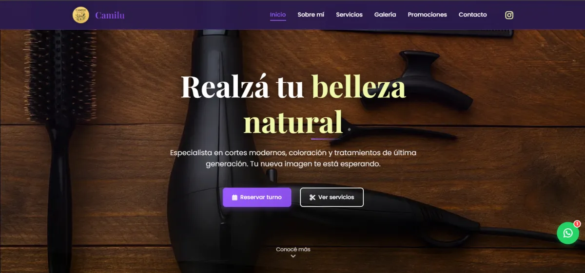 Camilu Peluquería - Sitio web profesional para salón de belleza